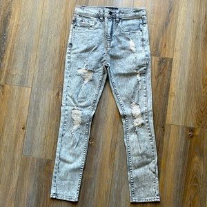 Purchased at Zumiez. Boys size 28 distressed jeans tapered leg 26.5” inseam